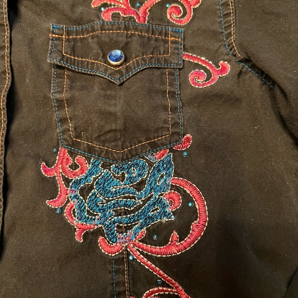 Little Girls Sz M Rock 47 Black and Pink long sleeved  Snap Front Western Shirt - Picture 2 of 10